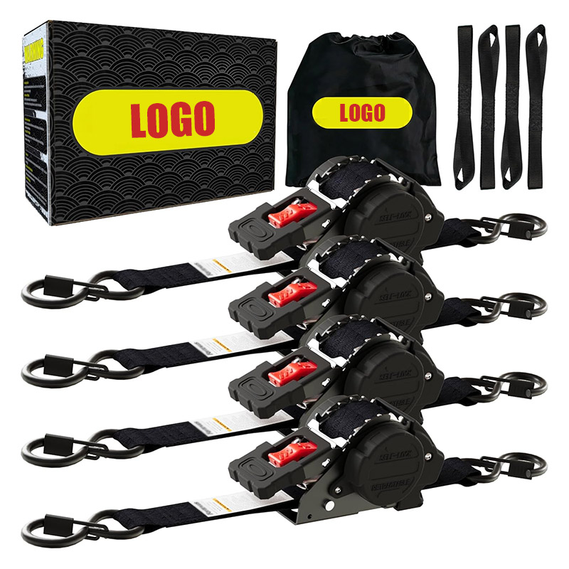 1&rdquo; x 12' x 1800 LBS retractive ratchet straps tie down with S hook